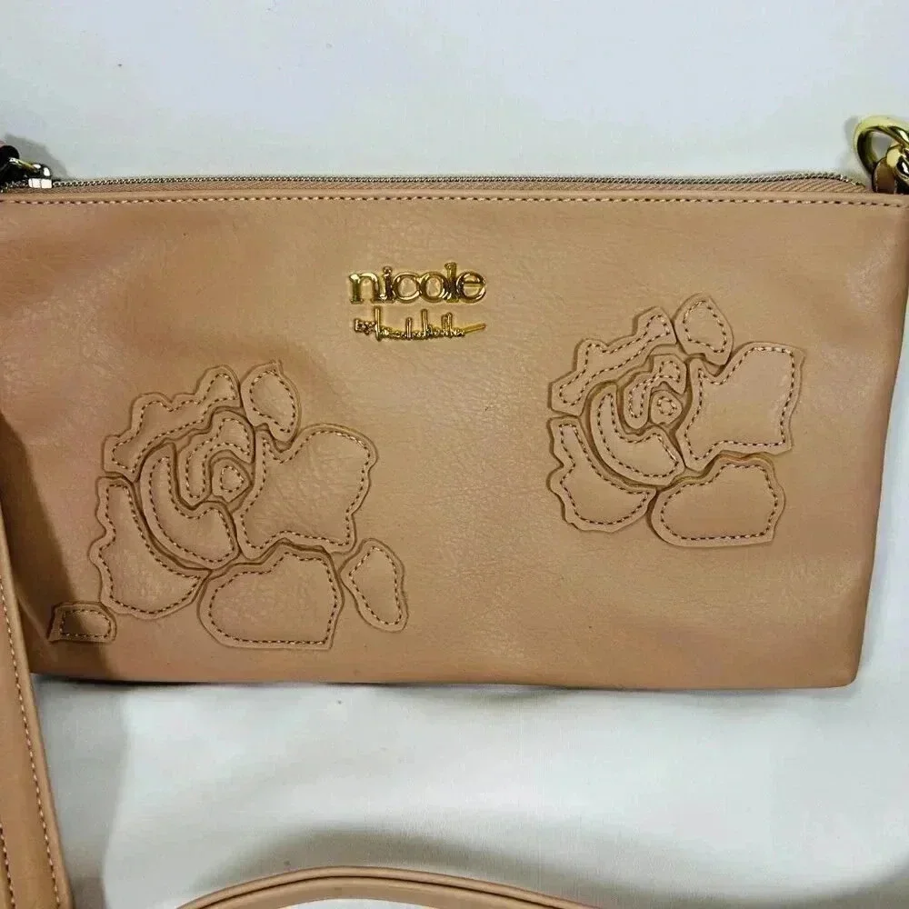 Nicole Crossbody Handbag Pink Floral Leather Shoulder Bag Purse